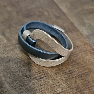 SAACHI Pewter and Rose Gold Intertwined Leather Bracelet